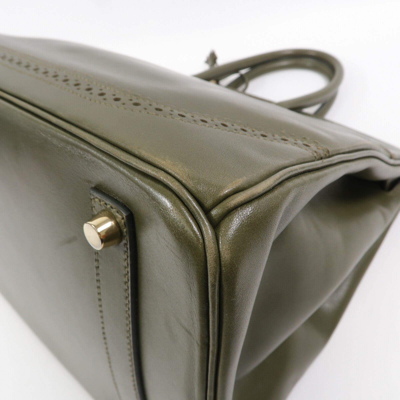 HERMES Tadelakt皮革Birkin 35 Ghillies手挽袋Vert Veronese