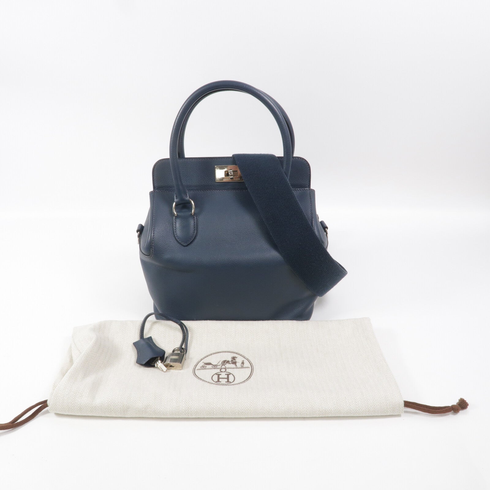 HERMES Evercolor皮革Toolbox 20手挽肩背兩用袋Bleu Ocean