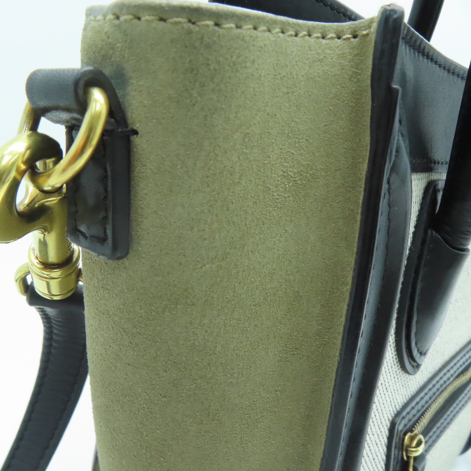 CELINE 牛皮皮革/帆布Nano Luggage 2 Way Shoulder 金扣手挽肩背两用袋黑色