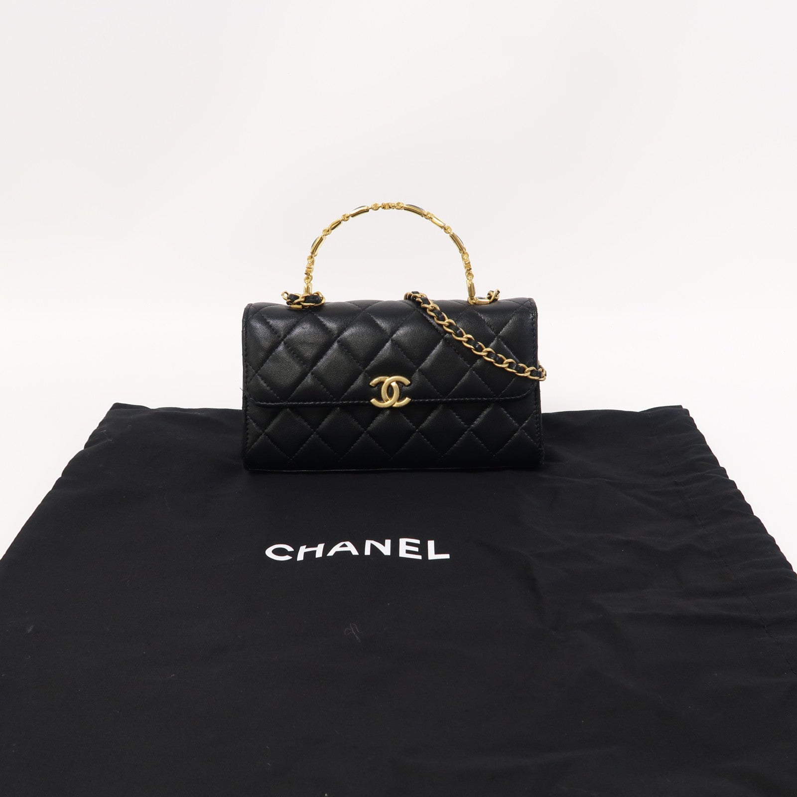 CHANEL 【激減優惠】菱格羊皮皮革Chain Shoulder金扣鏈帶肩背袋黑色