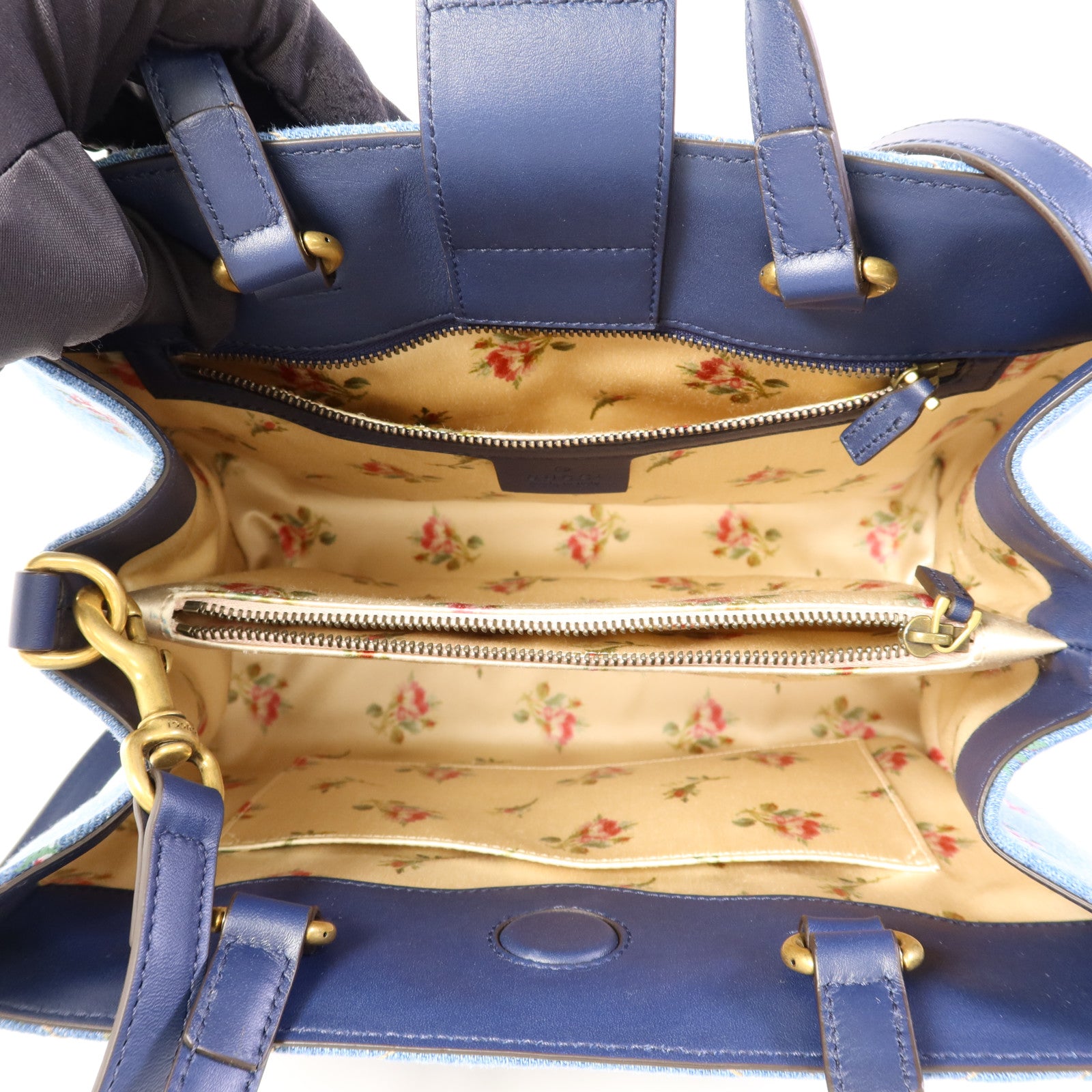 GUCCI 牛仔布Marmont Matelasse金扣手挽肩背兩用袋