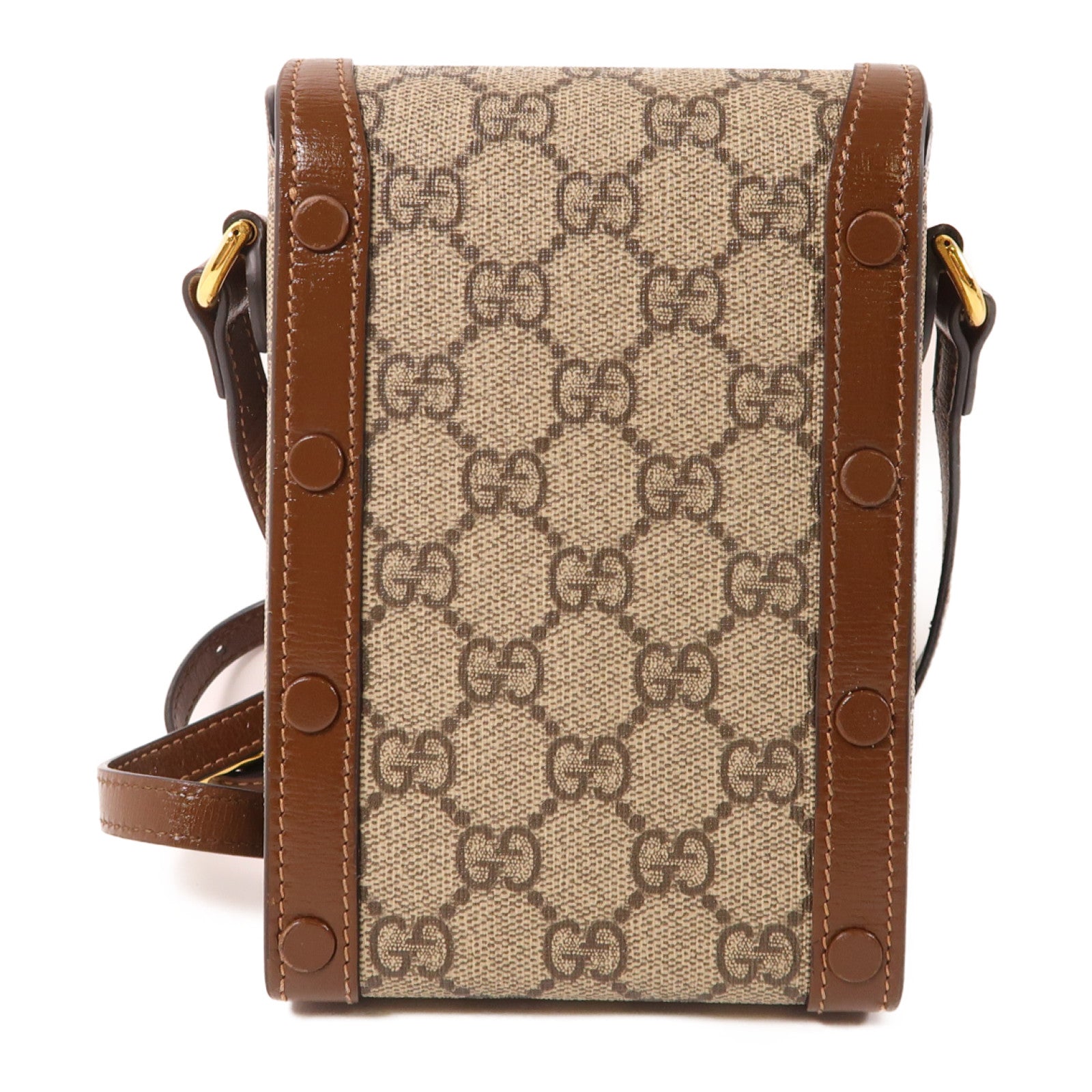GUCCI 塗層帆布Shoulder Bag金扣肩背袋啡色