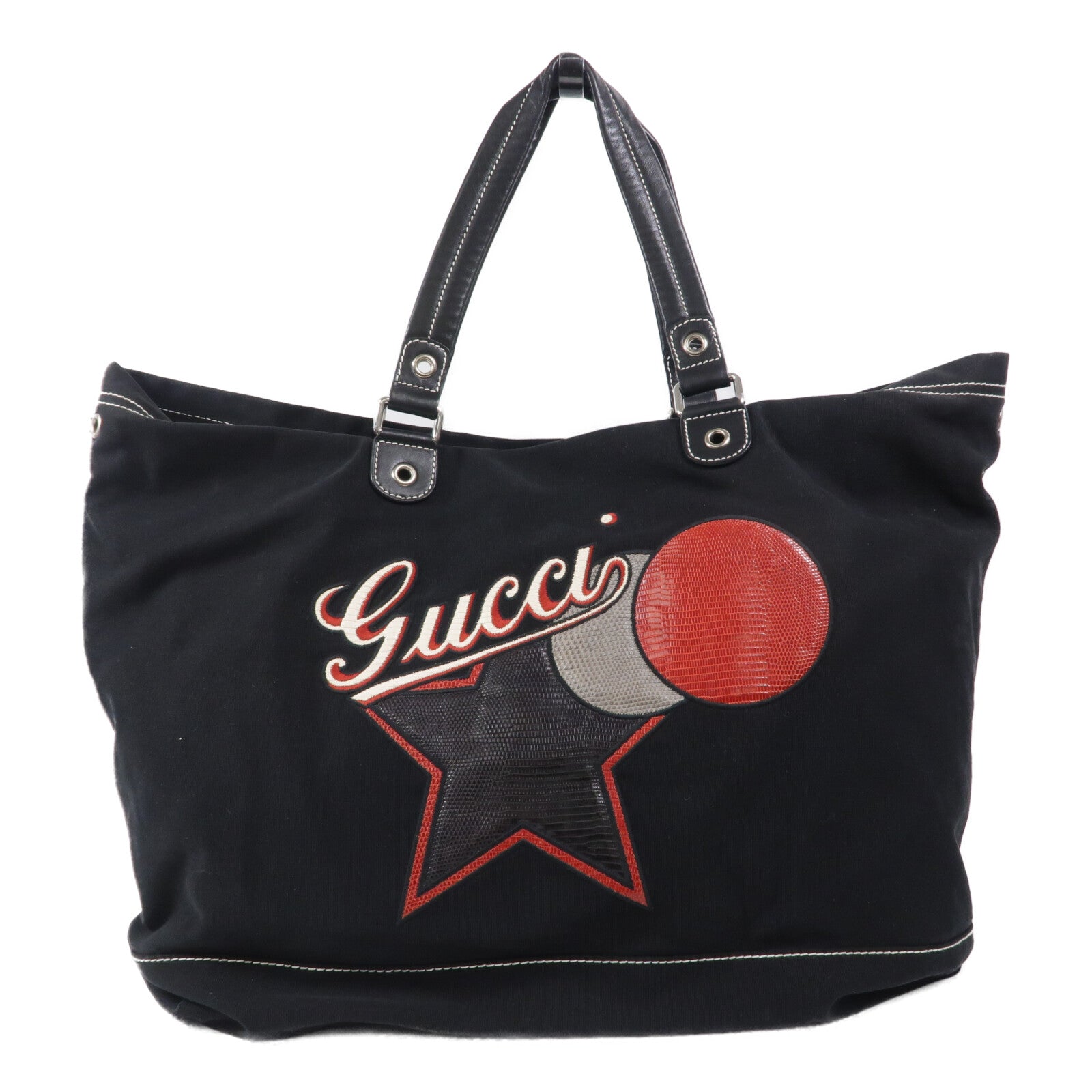 GUCCI 帆布/蜥蜴皮革Tote Bag肩背袋