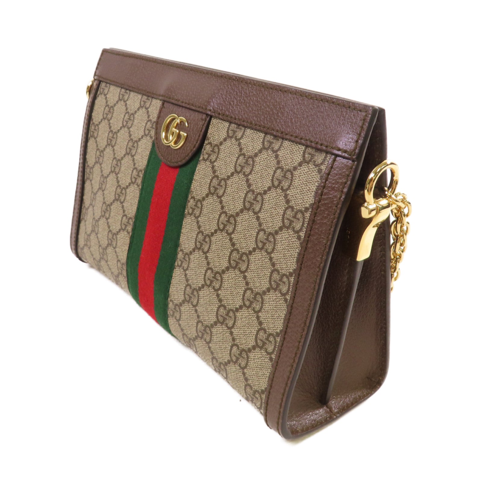 GUCCI 塗層帆布Ophidia GG Small Shoulder Bag金扣鏈帶肩背袋啡色