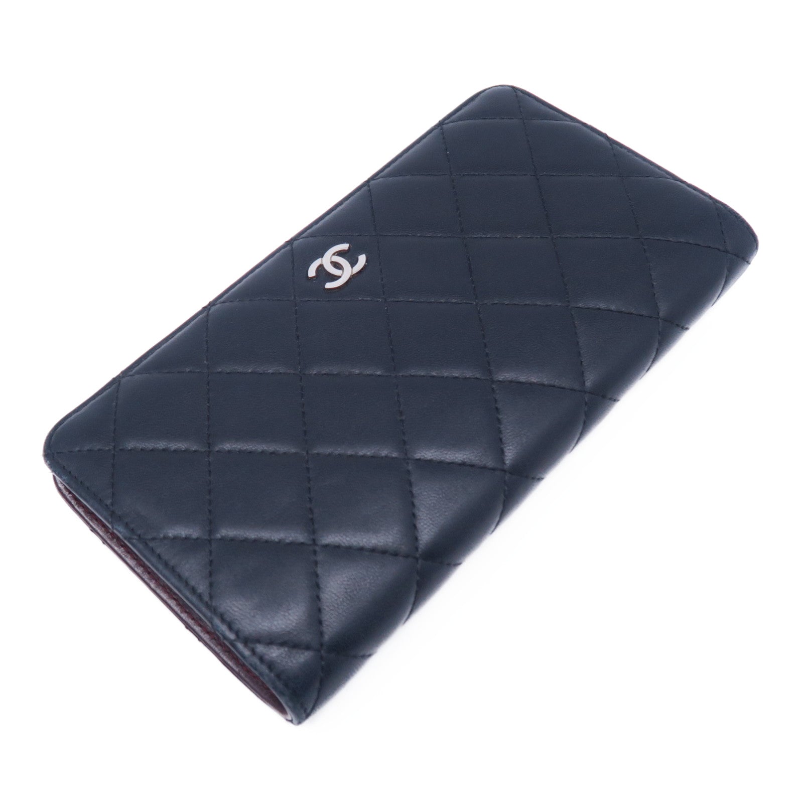 CHANEL **【激減優惠】菱格羊皮皮革Wallet銀扣長錢包黑色
