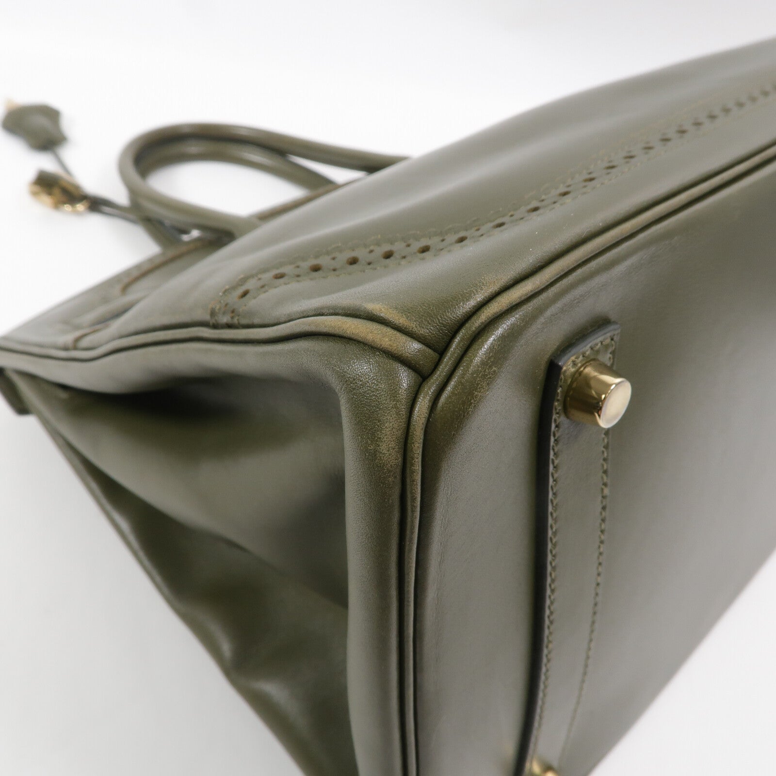 HERMES Tadelakt皮革Birkin 35 Ghillies手挽袋Vert Veronese