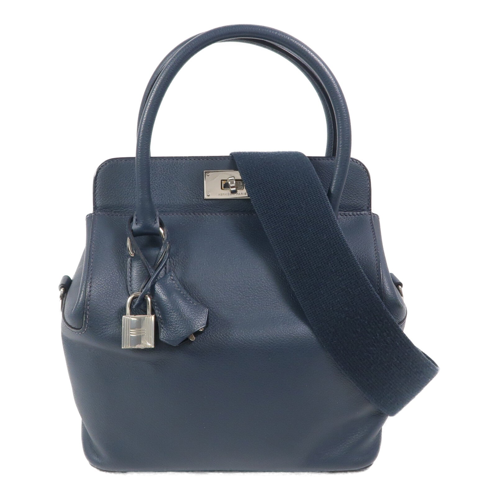 HERMES Evercolor皮革Toolbox 20手挽肩背兩用袋Bleu Ocean
