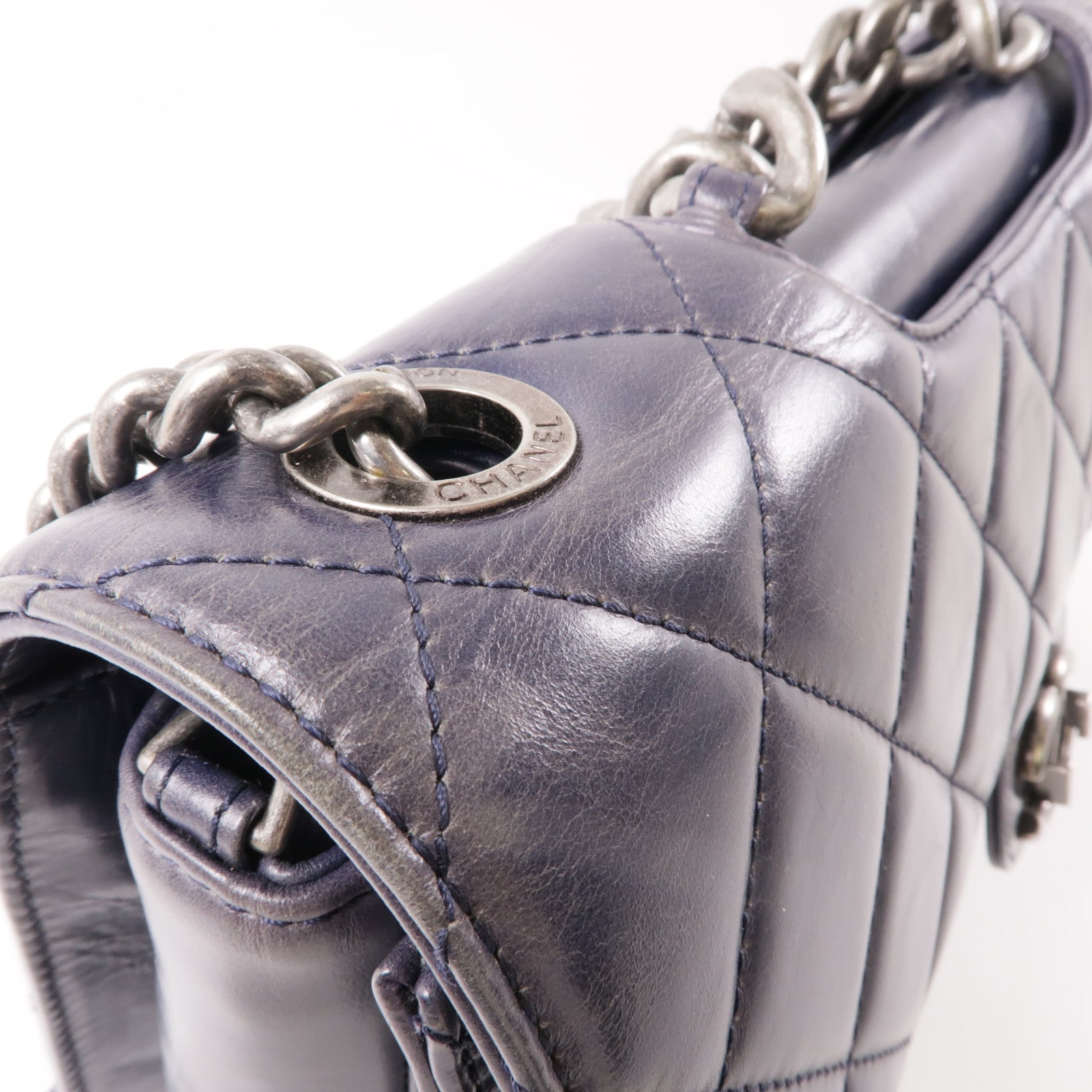 CHANEL 牛皮皮革2 Way Chain Shoulder銀扣手挽肩背兩用袋