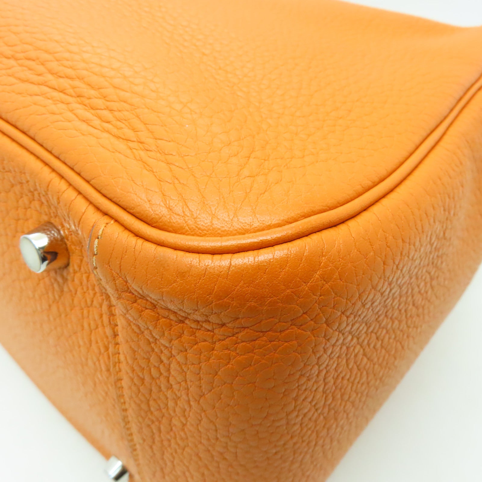 HERMES 【激減優惠】Clemence皮革Lindy 34銀扣手挽肩背兩用袋橙色