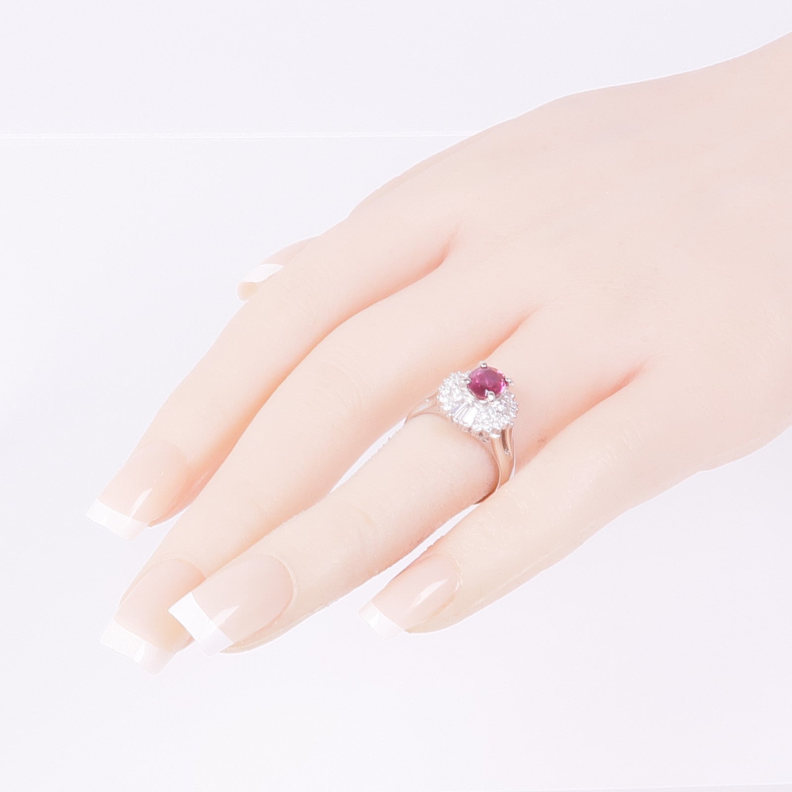 JEWELRY PT900鉑金Ruby Diamond Ring紅寶石/鑽石戒指US#5.75