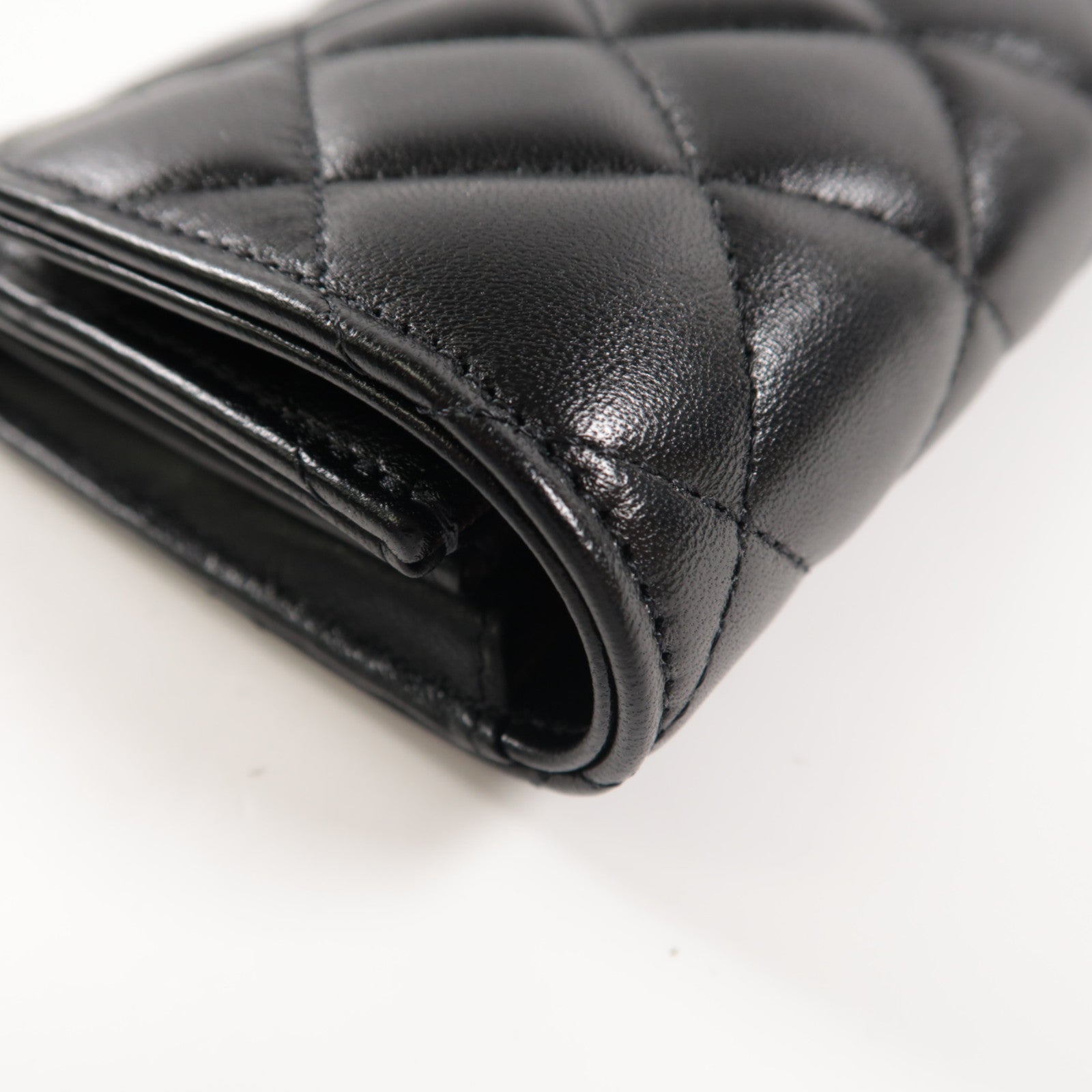 CHANEL 菱格羊皮皮革Classic Long Wallet金扣長錢包黑色