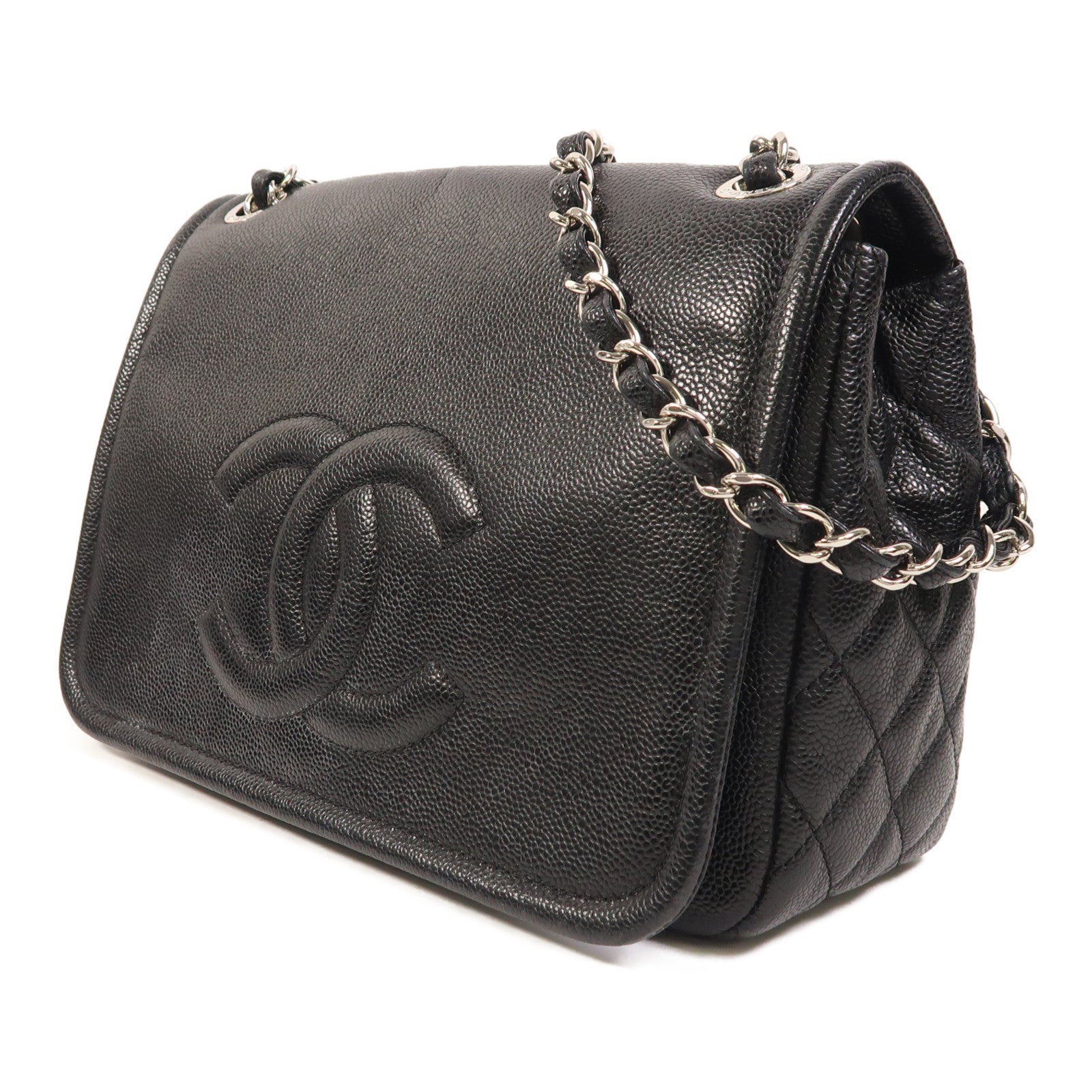 CHANEL 牛皮皮革Chain Shoulder銀扣鏈帶肩背袋