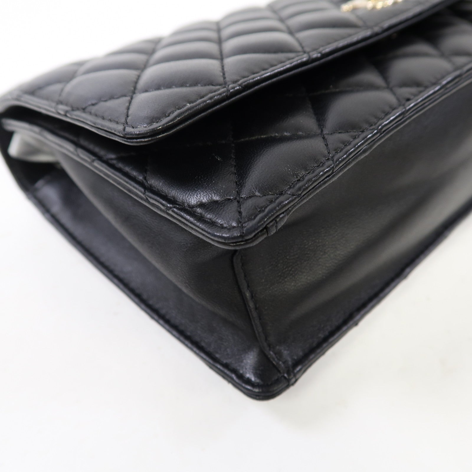 CHANEL 菱格羊皮皮革Shoulder Bag金扣手挽肩背兩用袋黑色