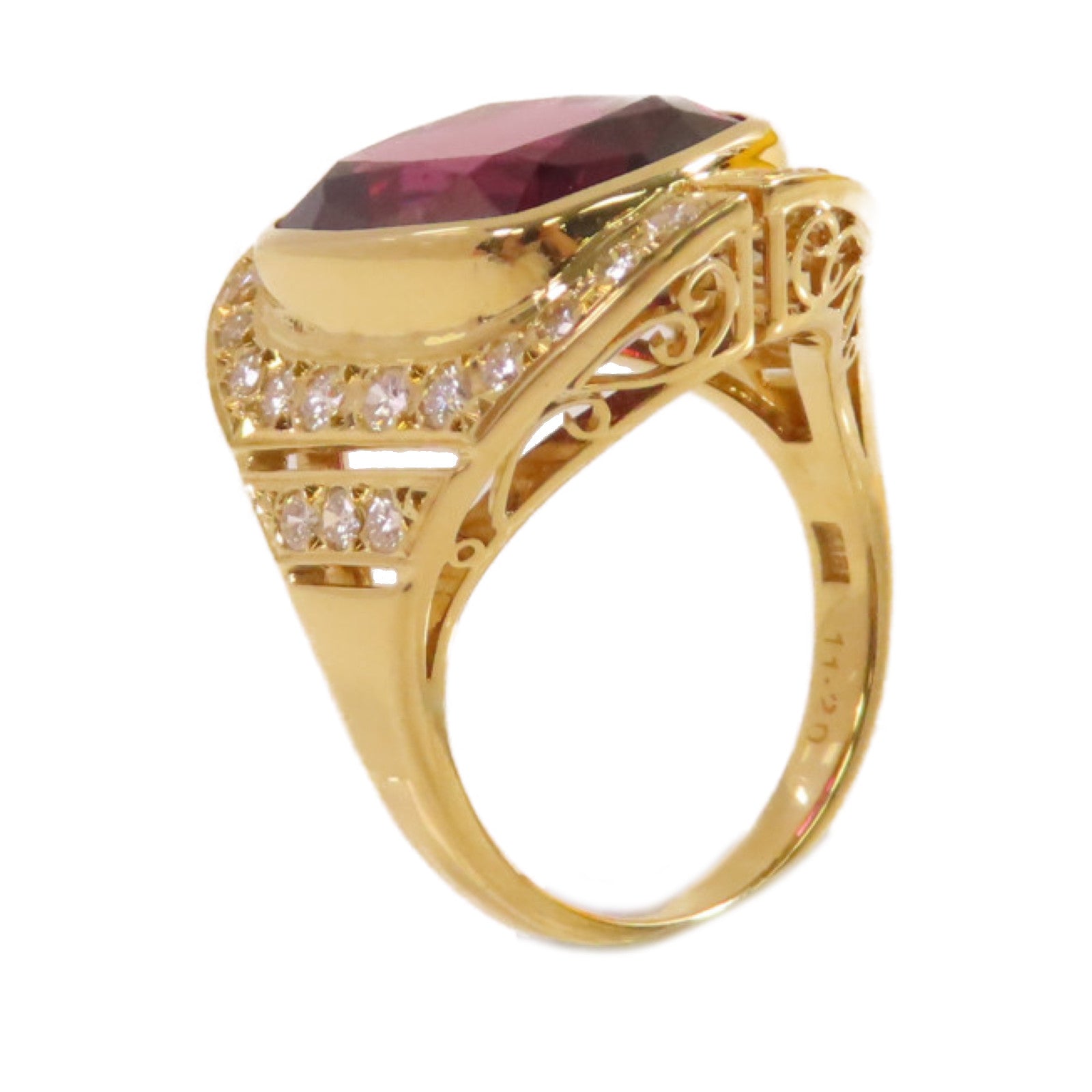 JEWELRY 18K黃金/11.2ct石榴石/0.51ct鑽石Garnet Ring戒指US#5