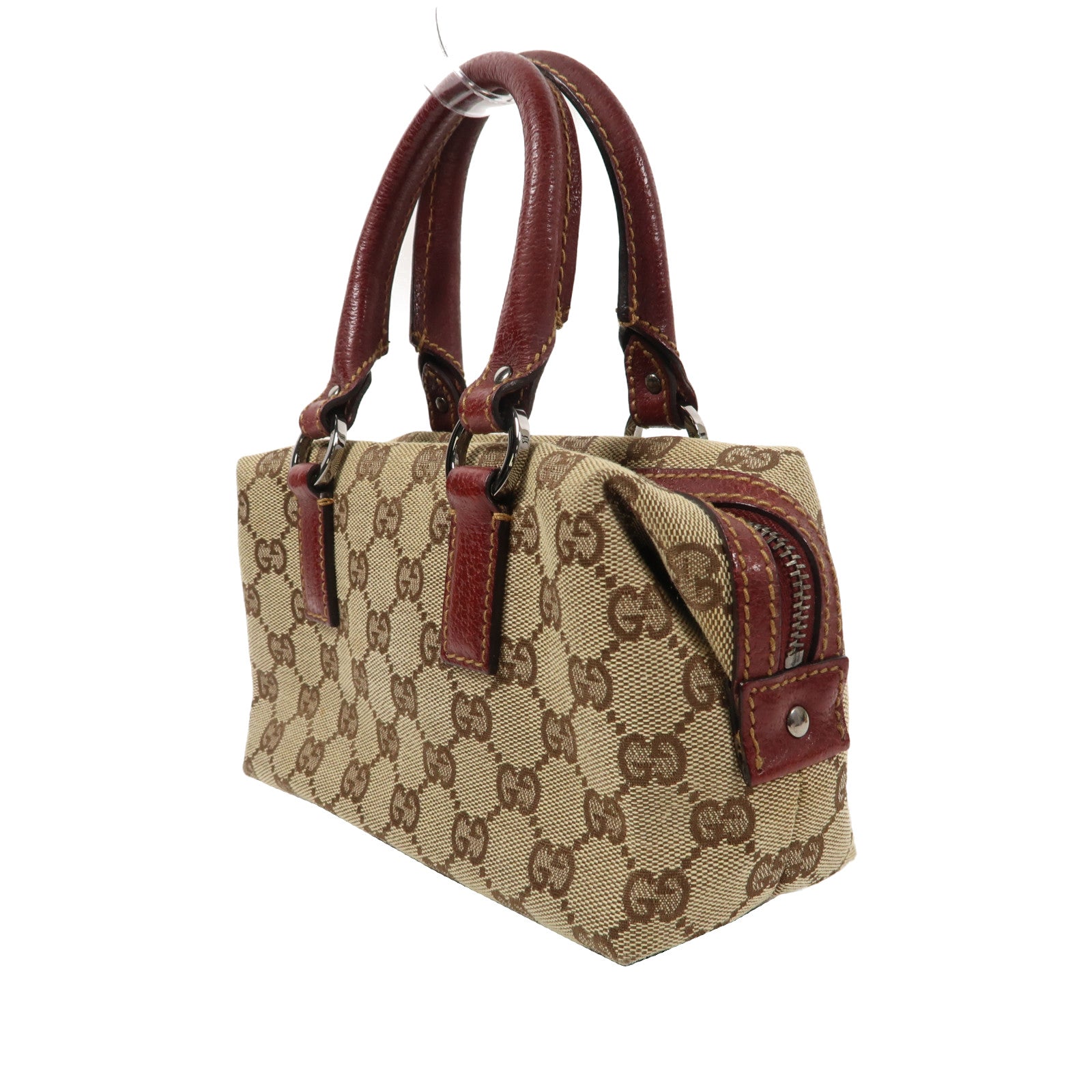GUCCI 【清倉大減價】帆布Handbag銀扣手挽袋啡色
