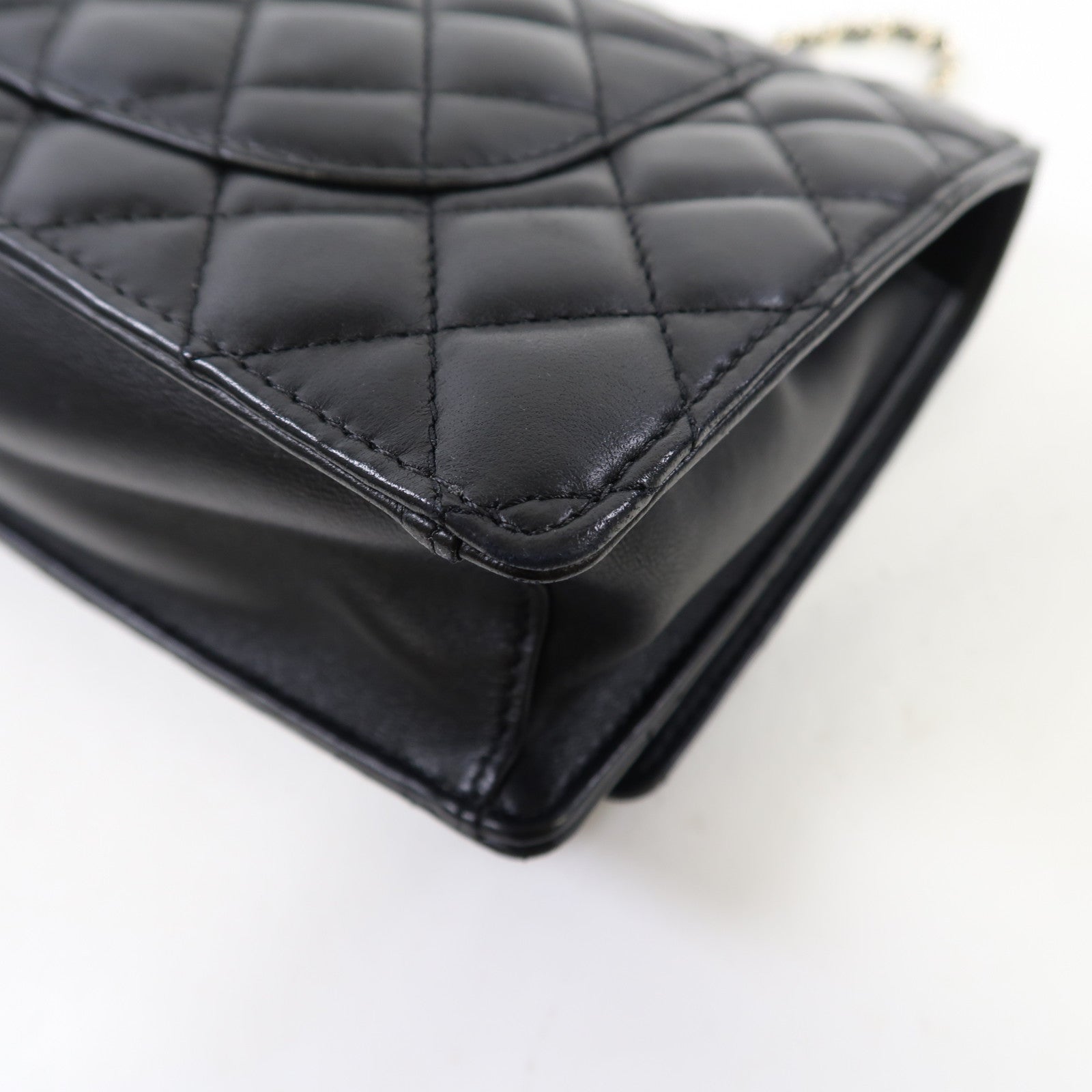 CHANEL 菱格羊皮皮革Shoulder Bag金扣手挽肩背兩用袋黑色