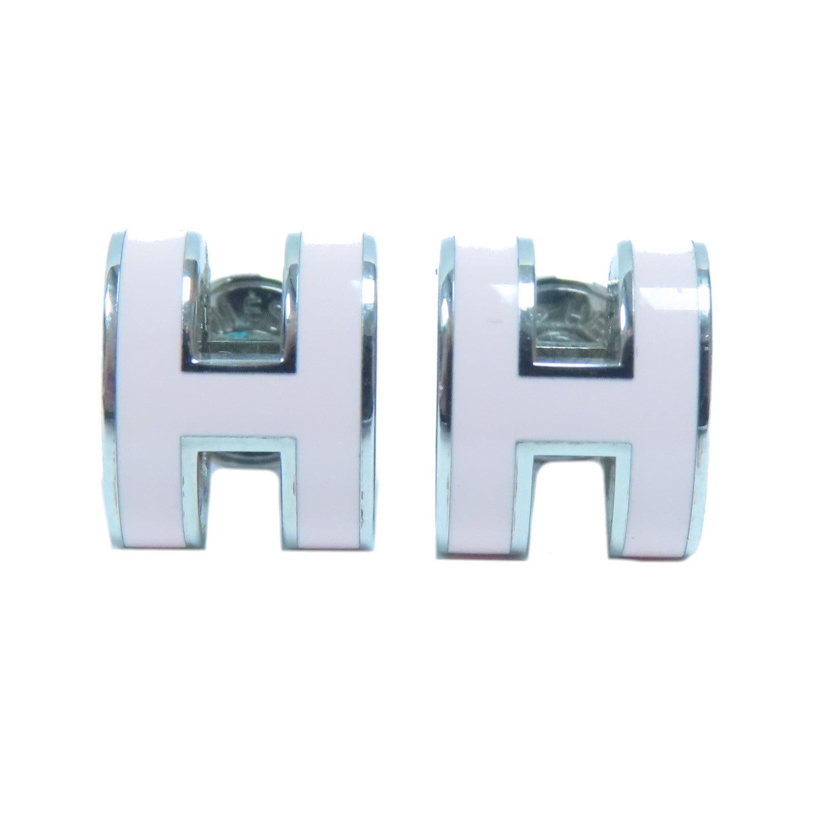 HERMES 【激減優惠】金屬Mini Pop H Earrings銀扣耳環粉紅色