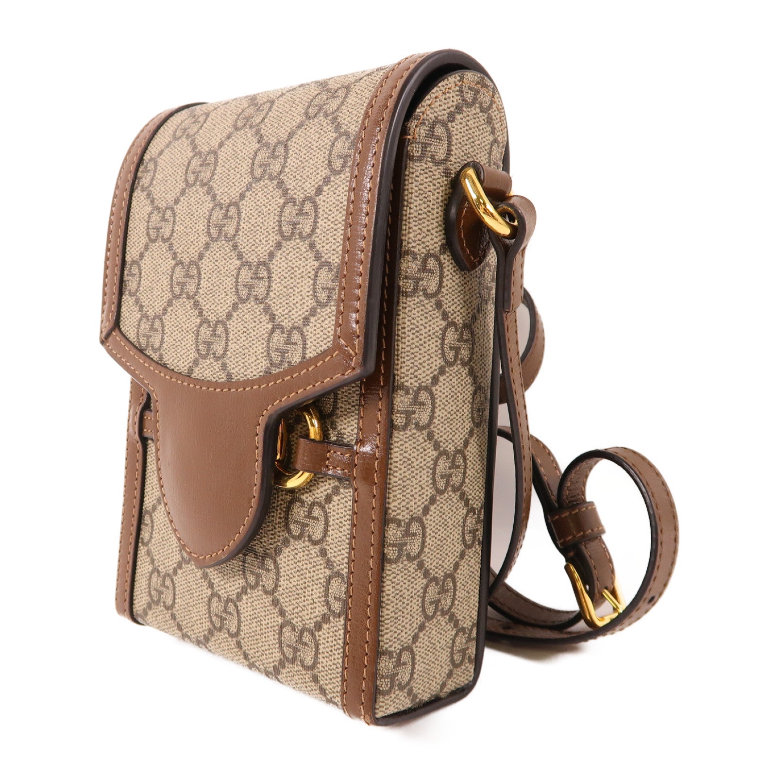 GUCCI 塗層帆布Shoulder Bag金扣肩背袋啡色