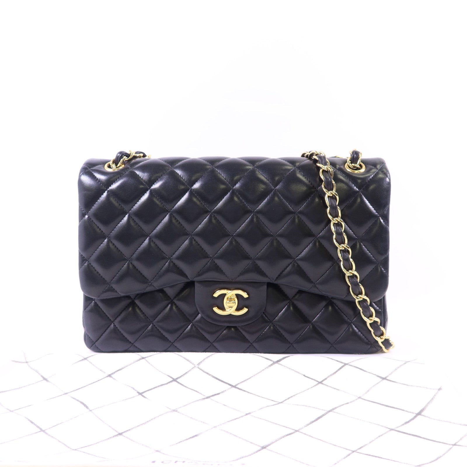 CHANEL 羊皮皮革Large Classic金扣鏈帶肩背袋