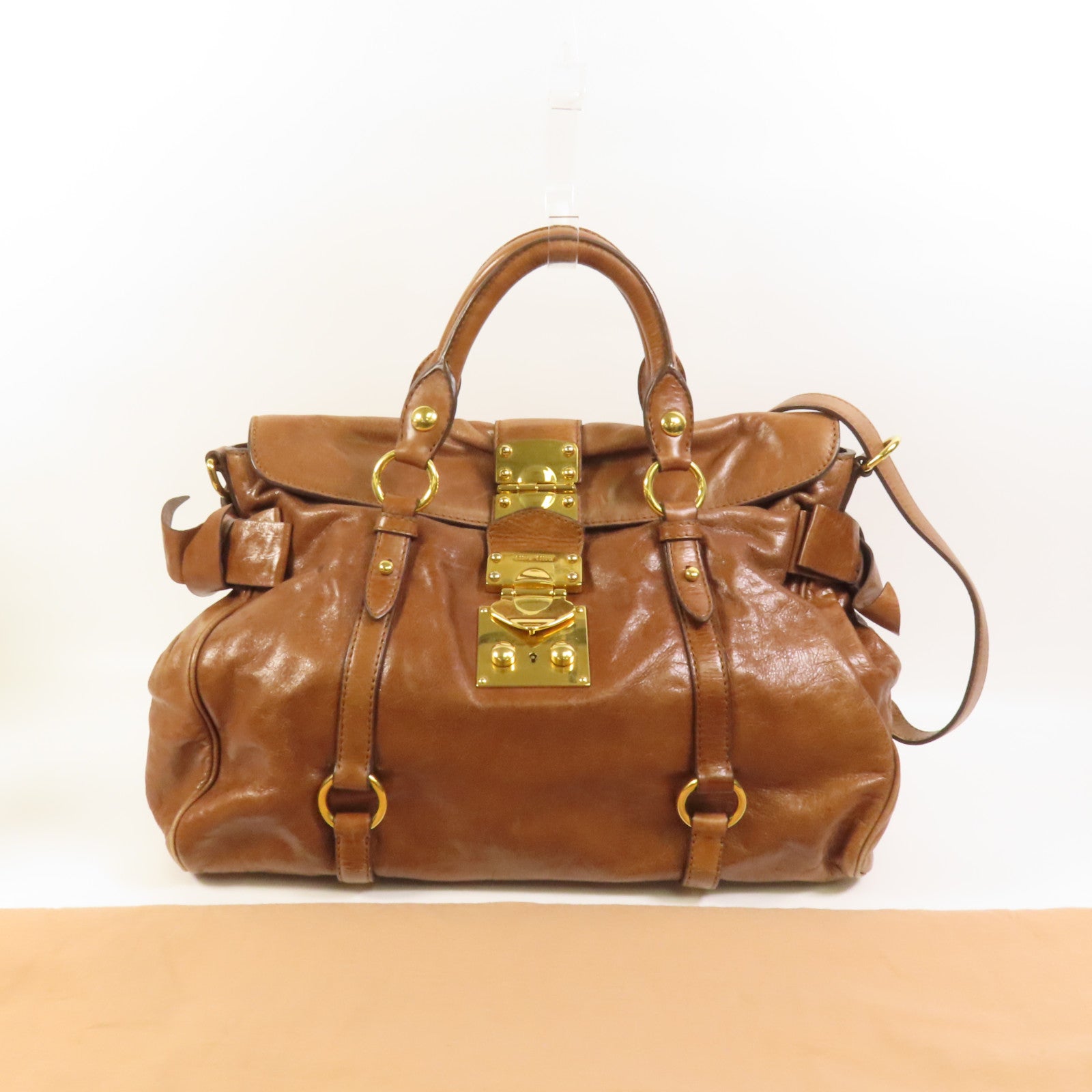 Miu Miu 牛皮皮革2 Way Shoulder金扣手挽肩背兩用袋