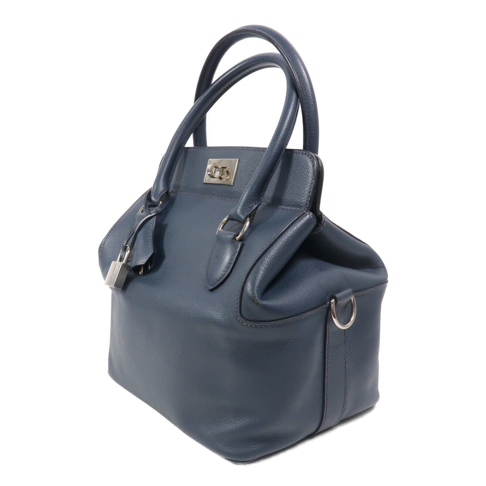 HERMES Evercolor皮革Toolbox 20手挽肩背兩用袋Bleu Ocean