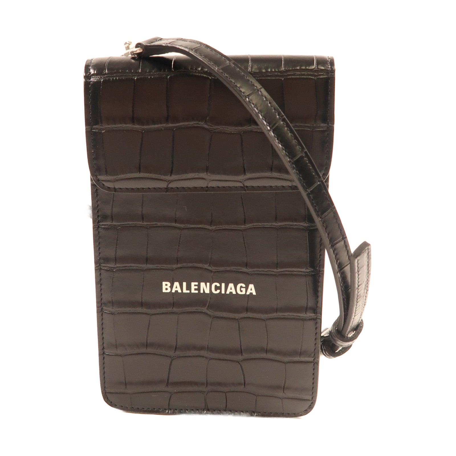 BALENCIAGA 牛皮皮革Cash Phone Card Holder銀扣肩背袋黑色