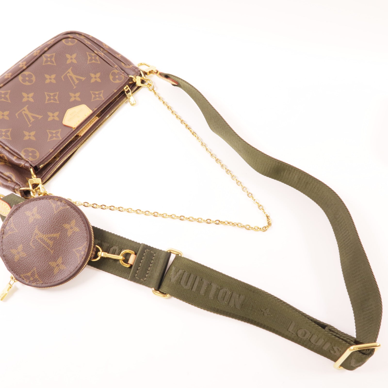 LOUIS VUITTON Monogram Multi Pochette Accessoires金扣肩背袋棕色