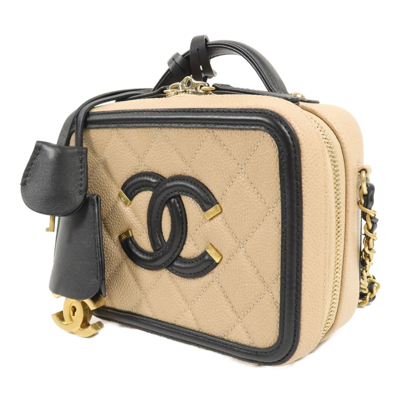 CHANEL 牛皮皮革CC Filigree Vanity Case Small手挽肩背兩用袋
