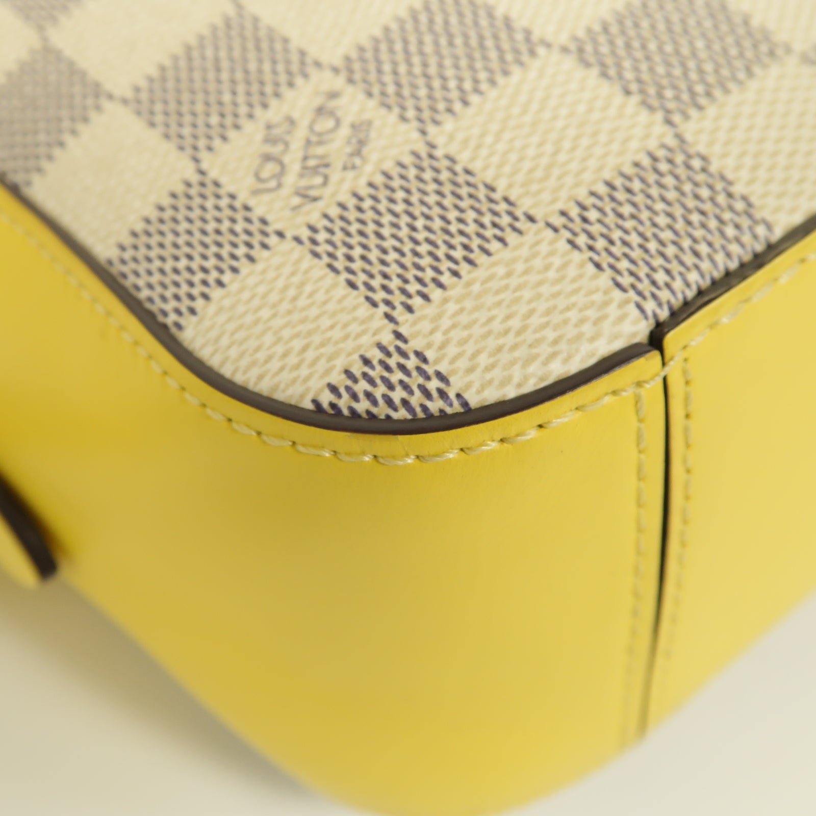 LOUIS VUITTON 【激減優惠】Damier Azur Saintonge金扣手挽肩背兩用袋黃色/白色