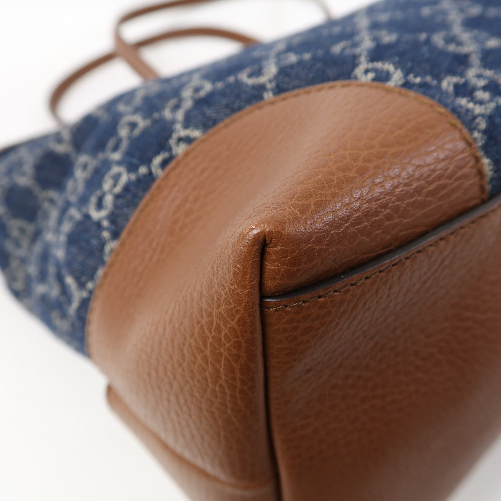 GUCCI 【激減優惠】牛仔布/皮革Tote Bag金扣肩背袋藍色