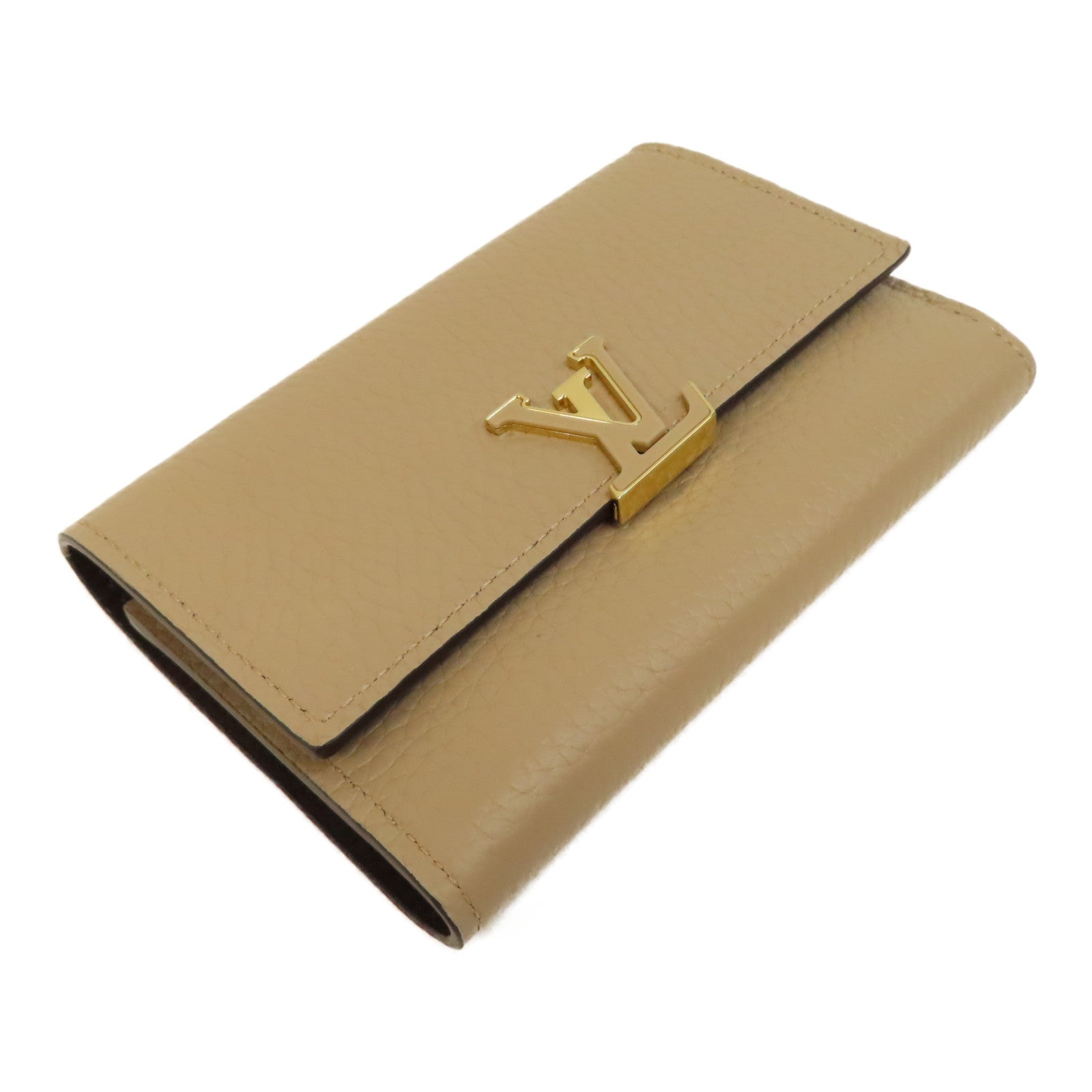 LOUIS VUITTON Taurillon Capucines Wallet金扣錢包杏色