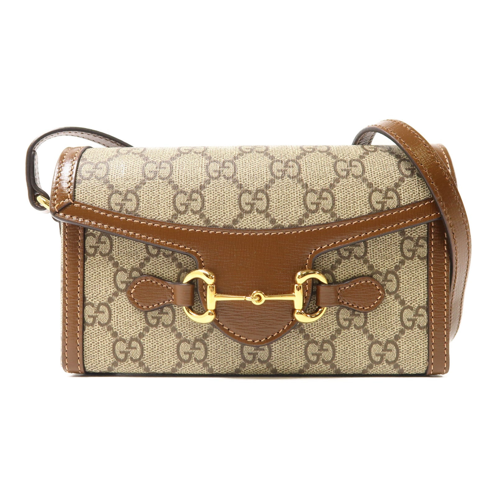 GUCCI 塗層帆布Horsebit 1955 Mini金扣肩背袋啡色