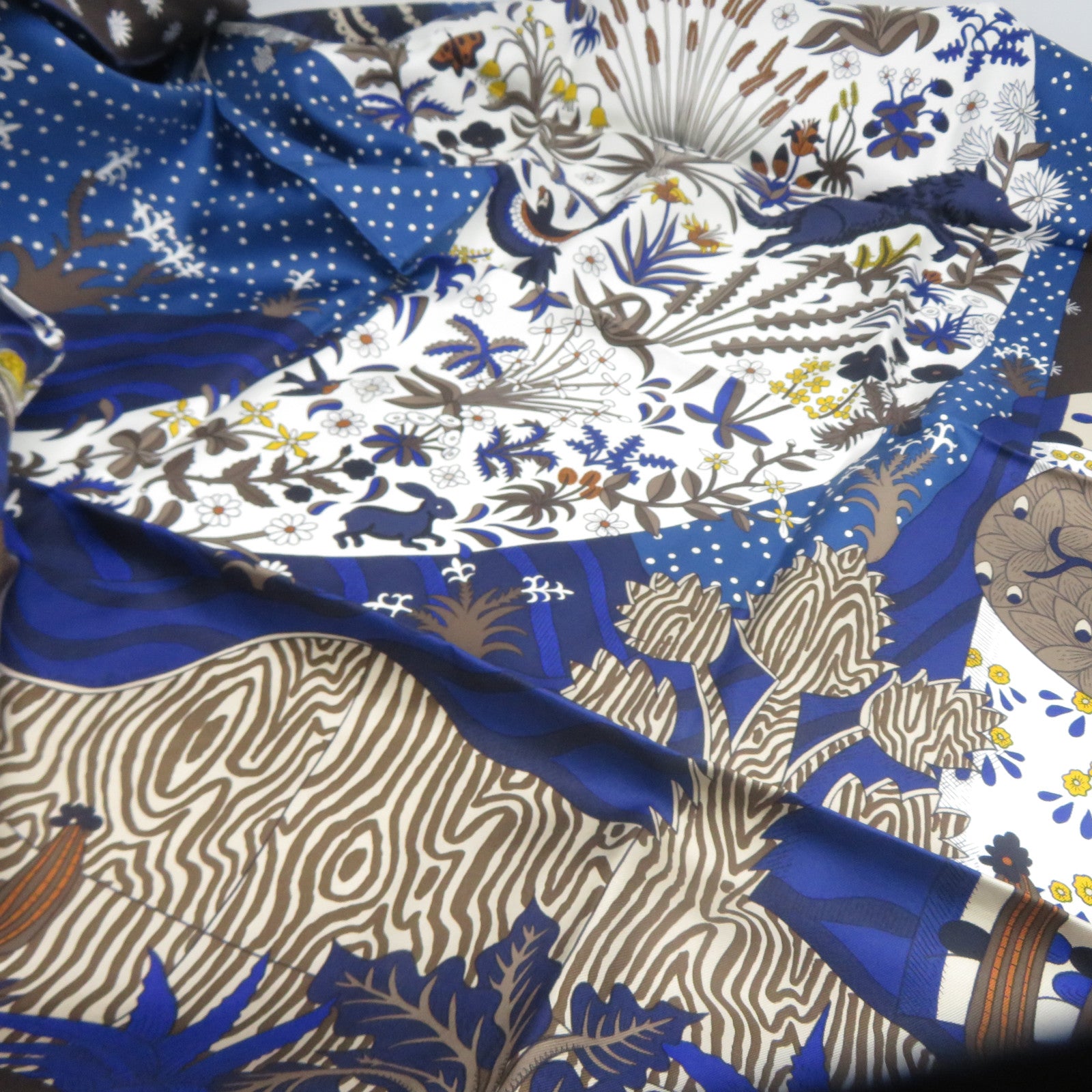 HERMES 【激減優惠】絲質Scarf絲巾啡色/藍色
