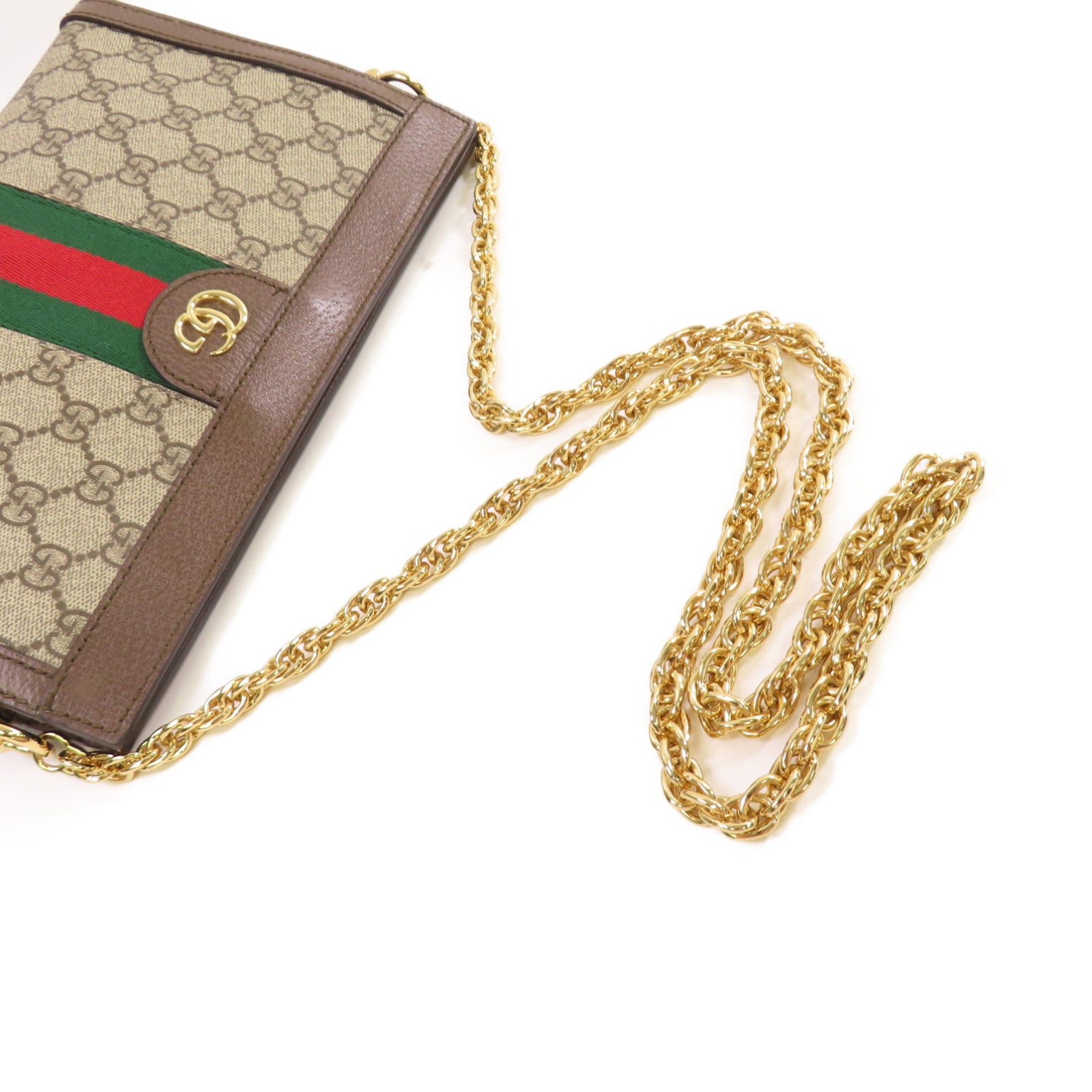 GUCCI 塗層帆布Ophidia GG Small Shoulder Bag金扣鏈帶肩背袋啡色