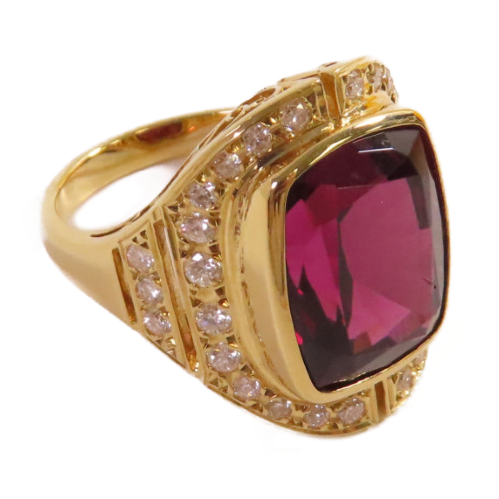 JEWELRY 18K黃金/11.2ct石榴石/0.51ct鑽石Garnet Ring戒指US#5
