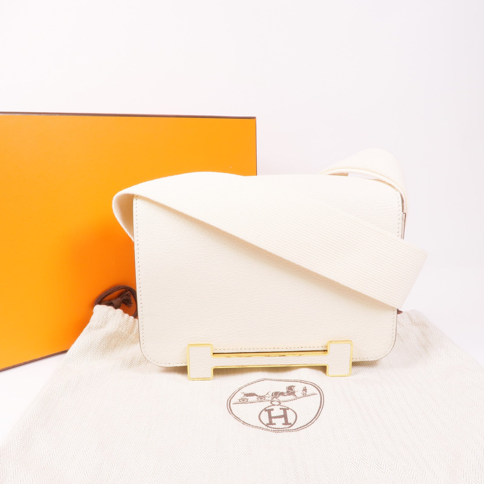 HERMES Chevre皮革Geta金扣肩背袋Nata