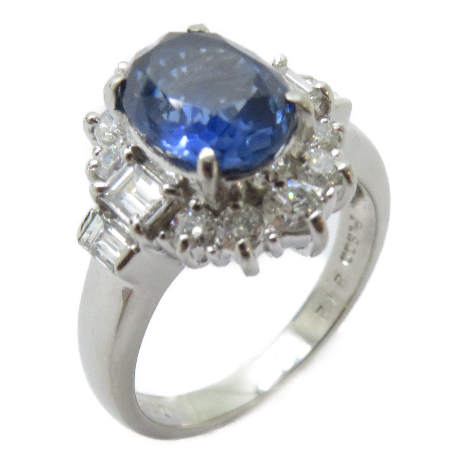 JEWELRY PT900鉑金Sapphire Ring 3.12ct藍寶石/0.81ct鑽石戒指US#6