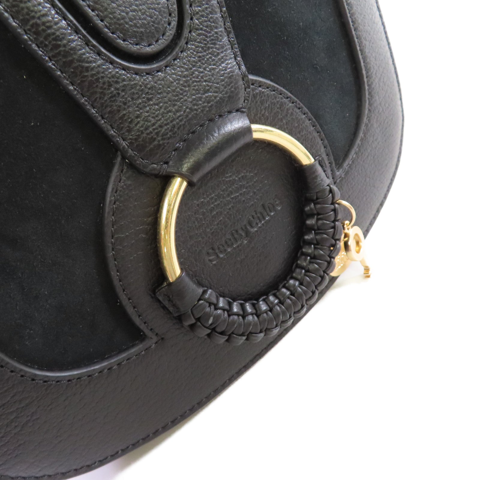 SEE BY CHLOE 麂皮皮革/牛皮皮革Hana Small Shoulder Bag金扣肩背袋黑色