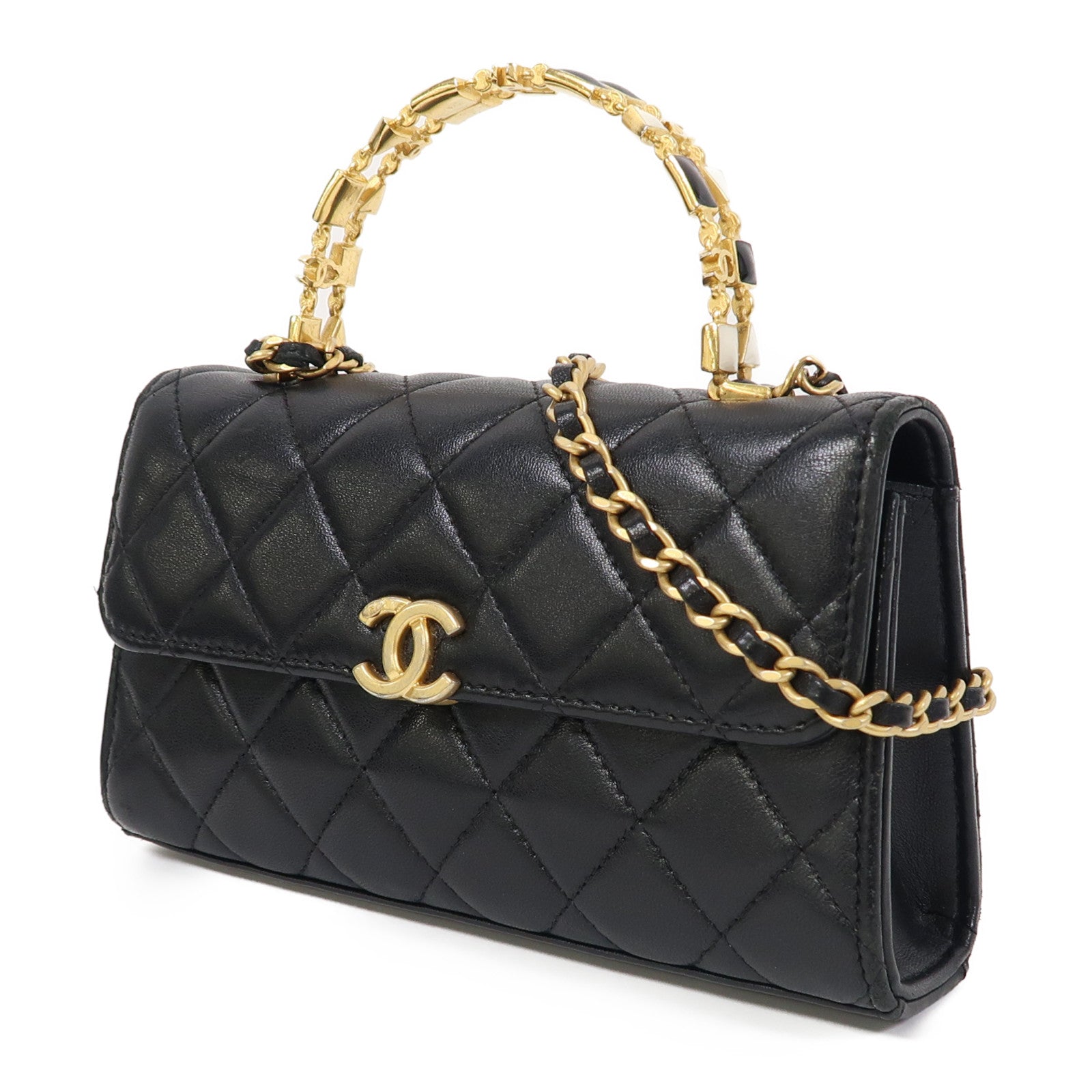 CHANEL 【激減優惠】菱格羊皮皮革Chain Shoulder金扣鏈帶肩背袋黑色