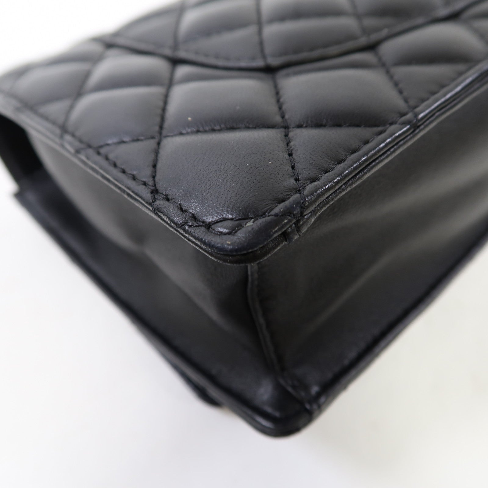 CHANEL 菱格羊皮皮革Shoulder Bag金扣手挽肩背兩用袋黑色