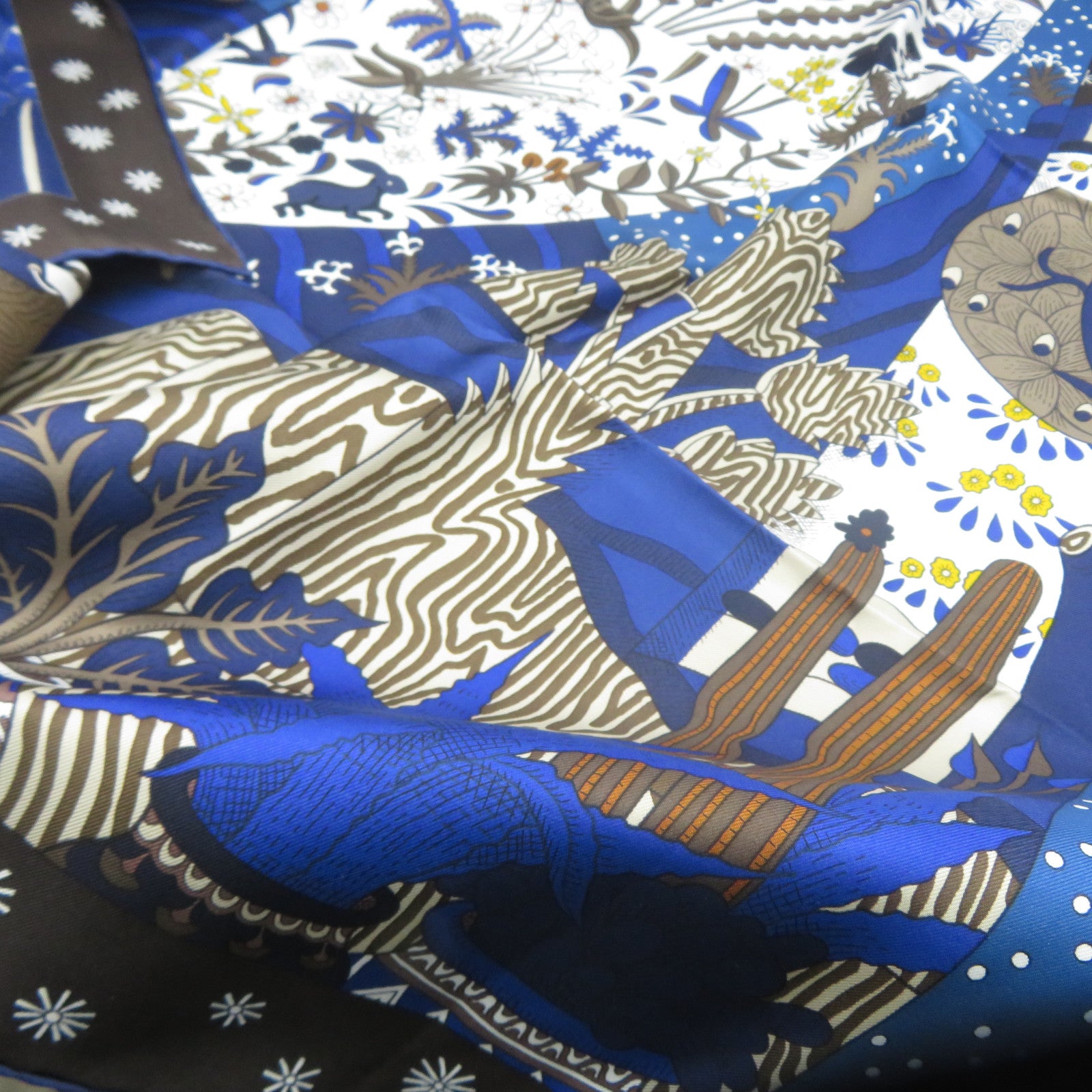 HERMES 【激減優惠】絲質Scarf絲巾啡色/藍色