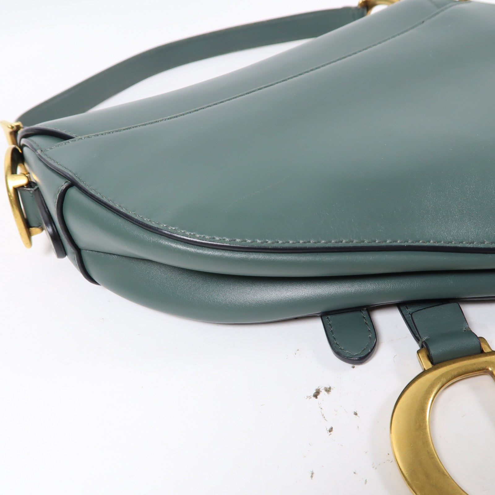 Dior 牛皮皮革Saddle Bag金扣肩背袋綠色