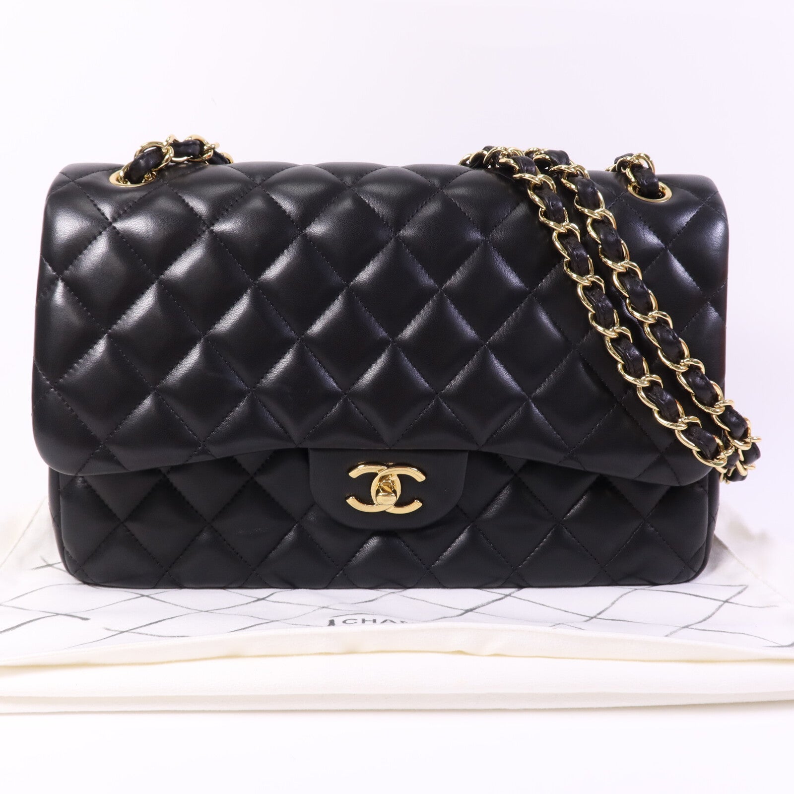CHANEL 羊皮皮革Large Classic金扣鏈帶肩背袋