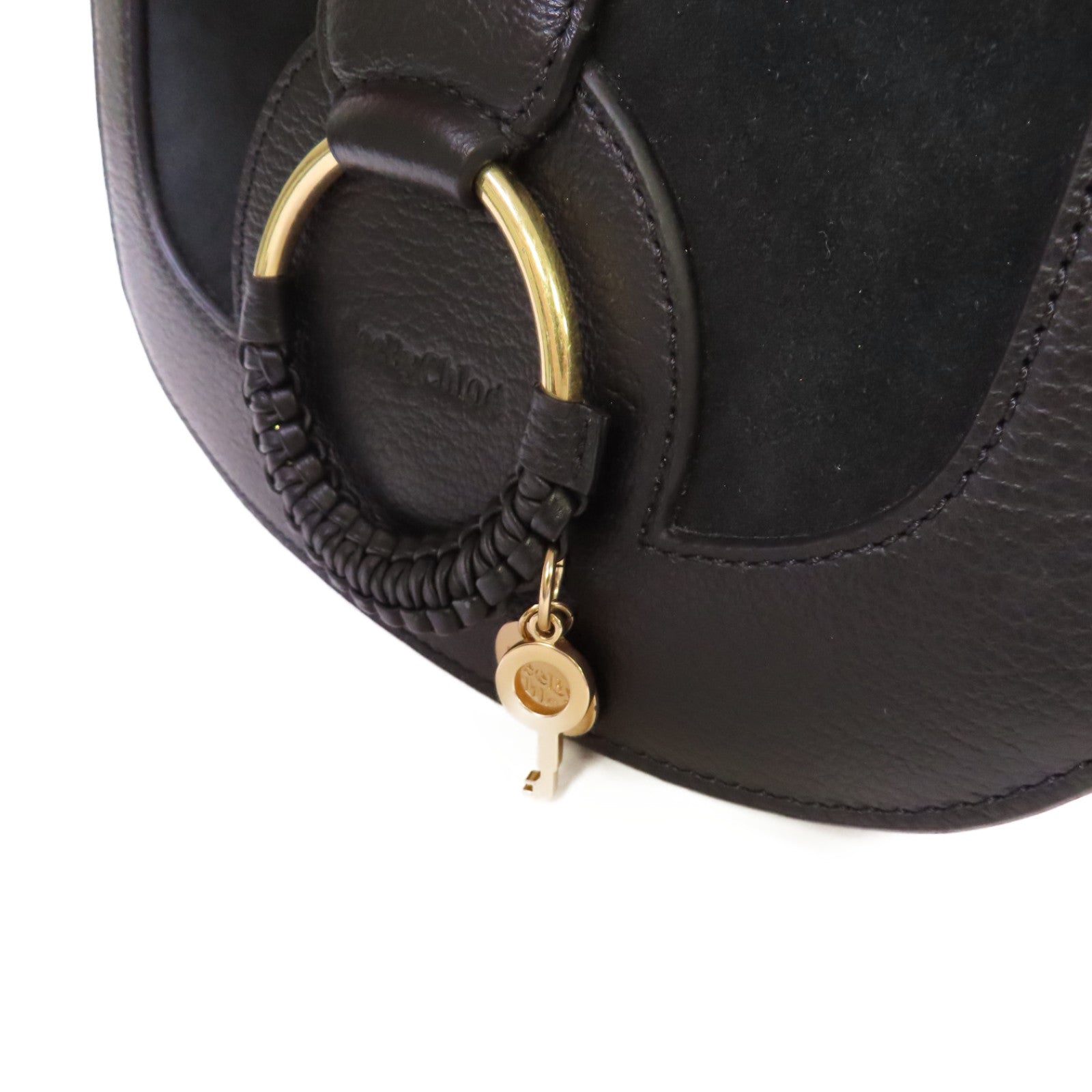 SEE BY CHLOE 麂皮皮革/牛皮皮革Hana Small Shoulder Bag金扣肩背袋黑色