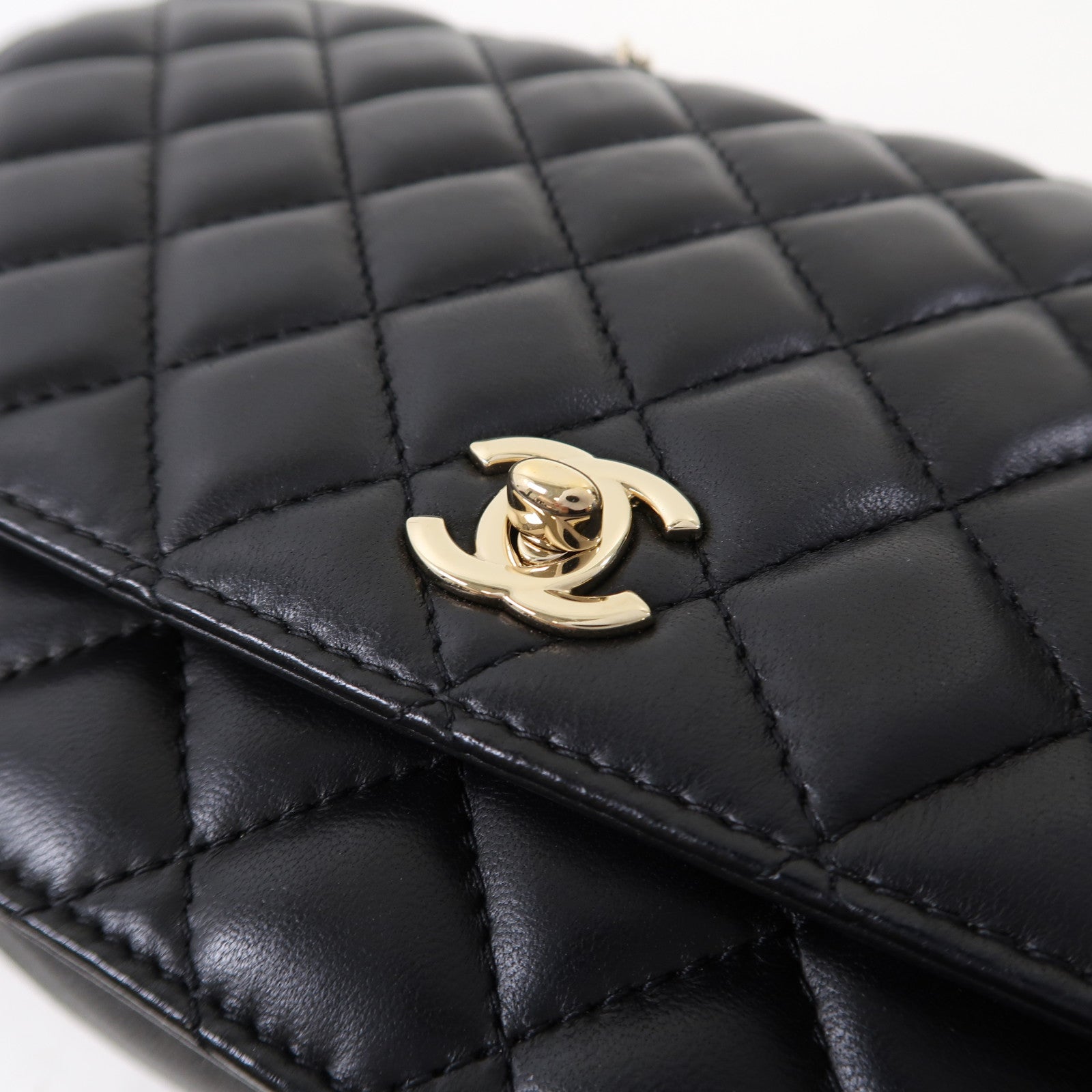 CHANEL 菱格羊皮皮革Shoulder Bag金扣手挽肩背兩用袋黑色