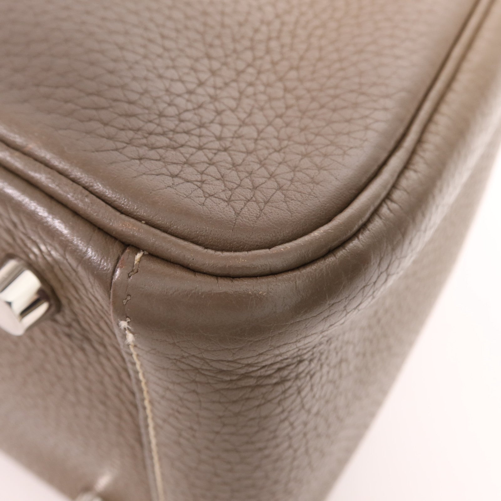 HERMES Clemence皮革Lindy 26銀扣手挽肩背兩用袋Etoupe