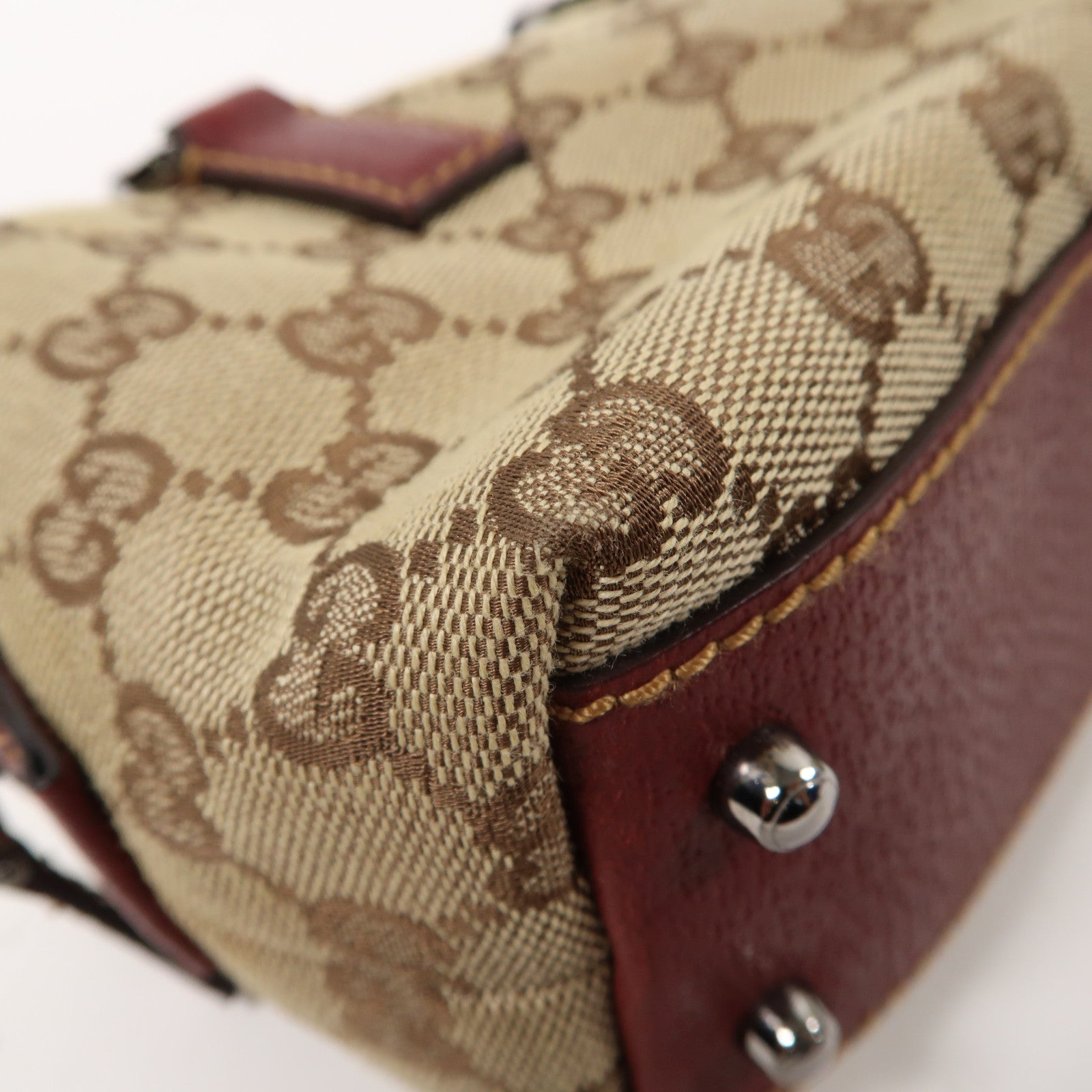 GUCCI 【清倉大減價】帆布Handbag銀扣手挽袋啡色
