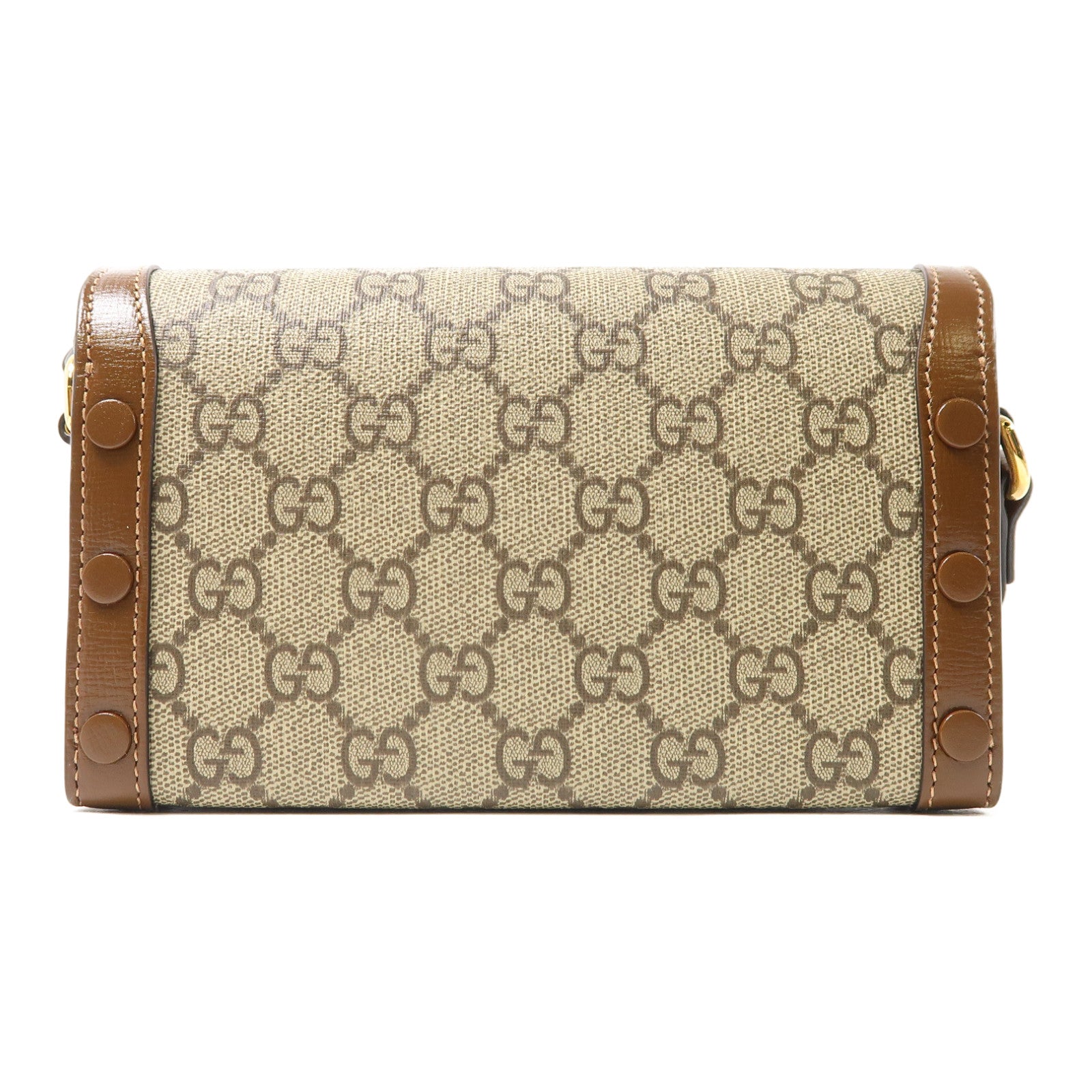 GUCCI 塗層帆布Horsebit 1955 Mini金扣肩背袋啡色