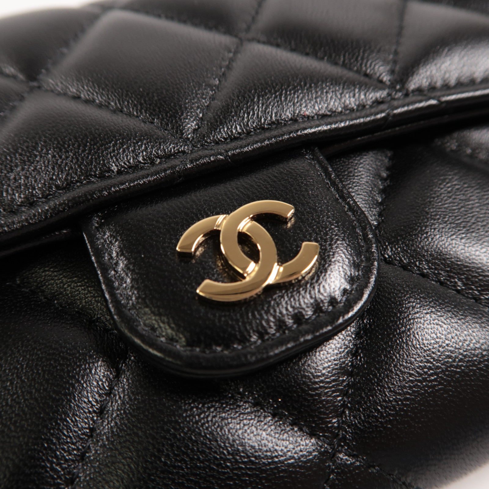 CHANEL 菱格羊皮皮革Classic Long Wallet金扣長錢包黑色