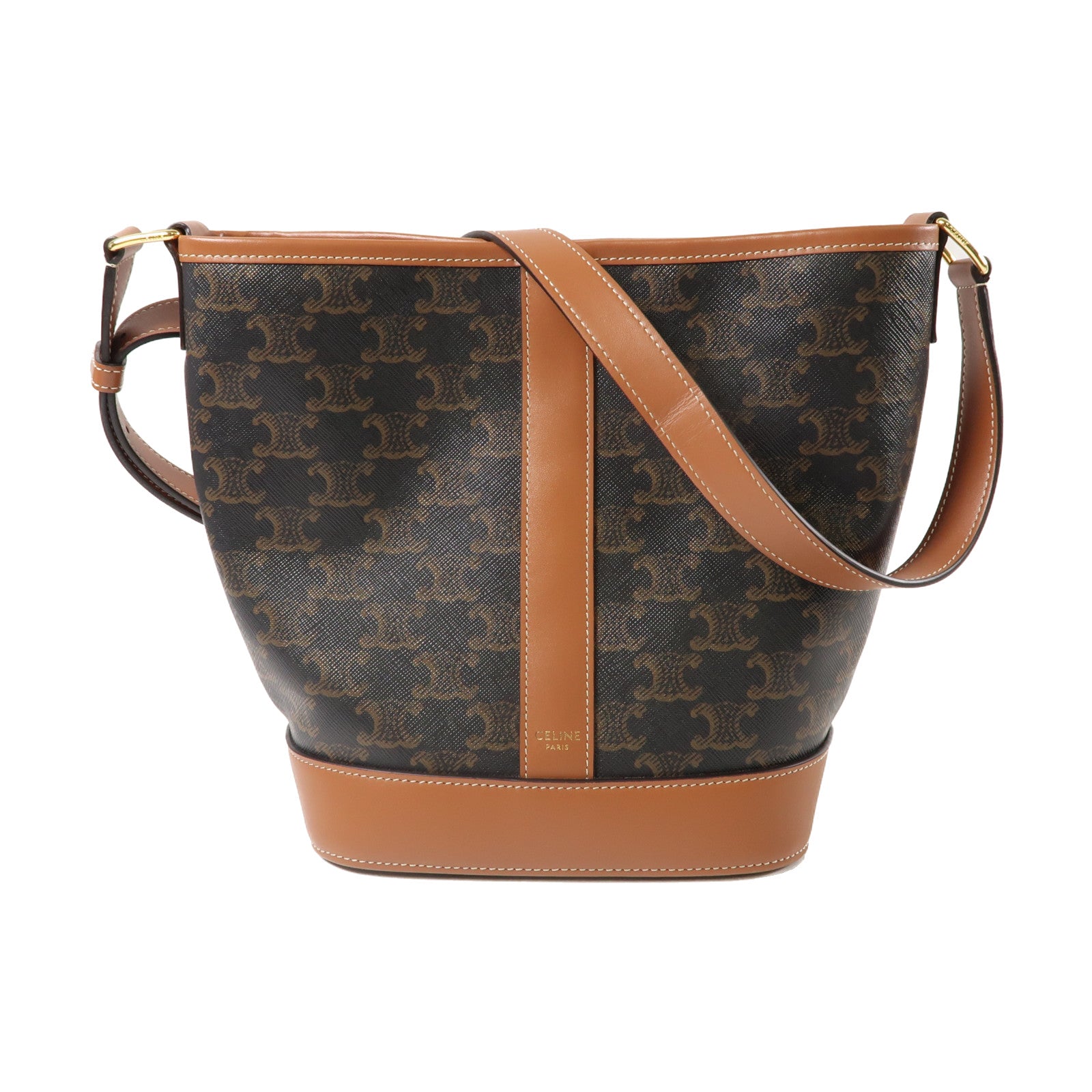 CELINE 塗層帆布Bucket Bag金扣肩背袋啡色